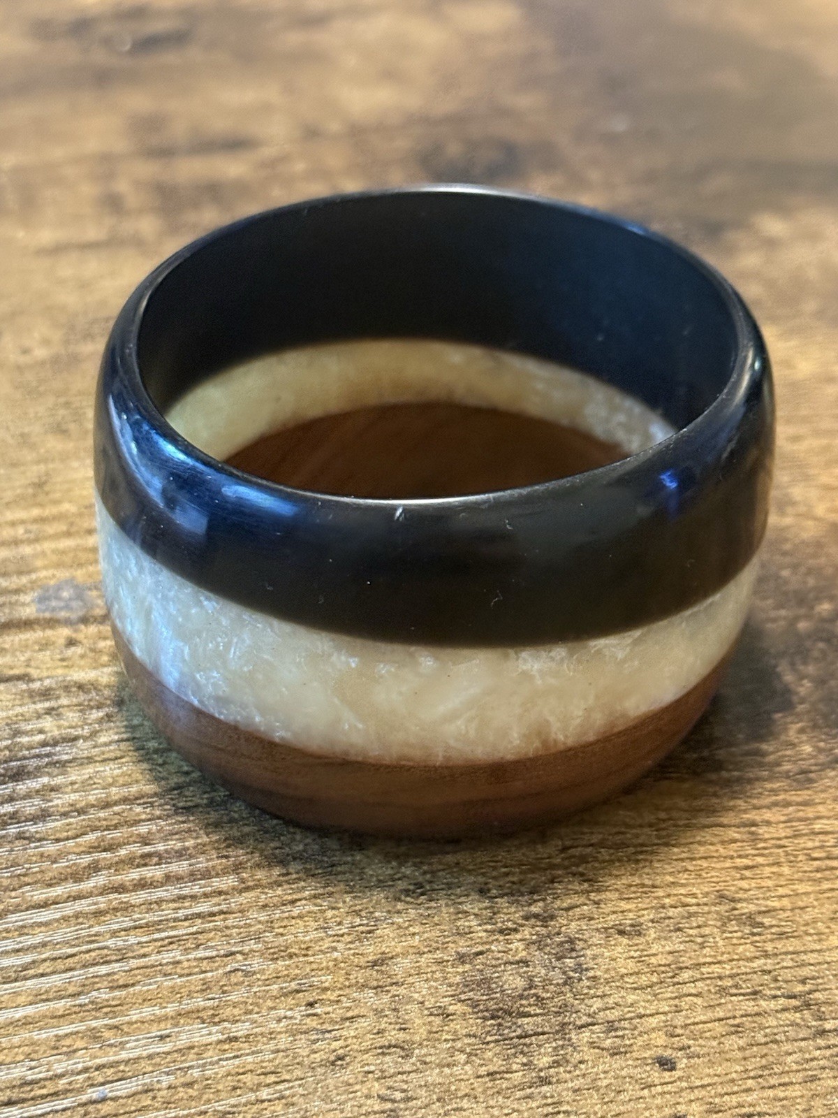 Vintage Lucite And Wood Bangle Bracelet