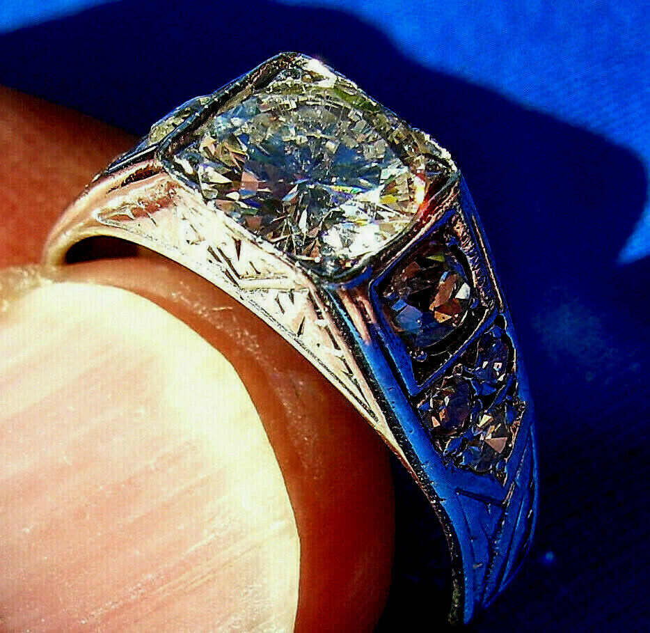 Original EARTH MINED DIAMOND Deco Engagement Ring Vintage SOLID 14K WHITE GOLD