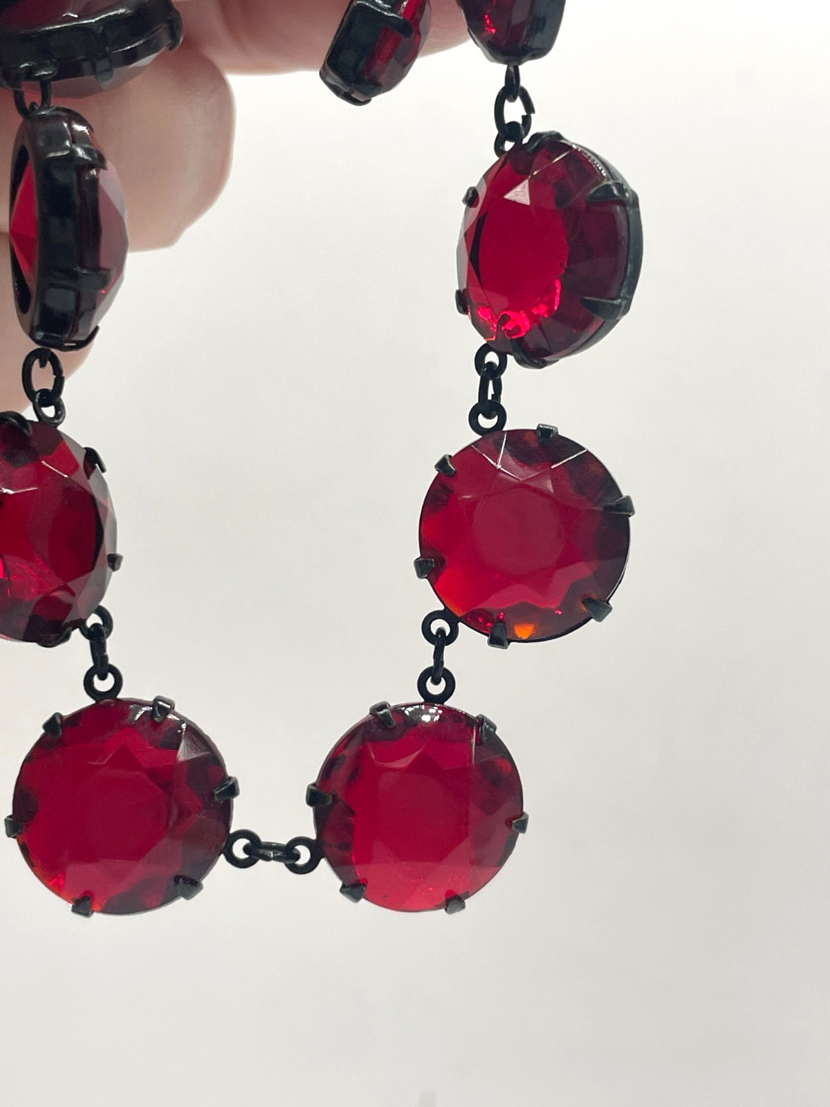 VTG Art Deco Japanned Ruby Red Riviere Collar Necklace