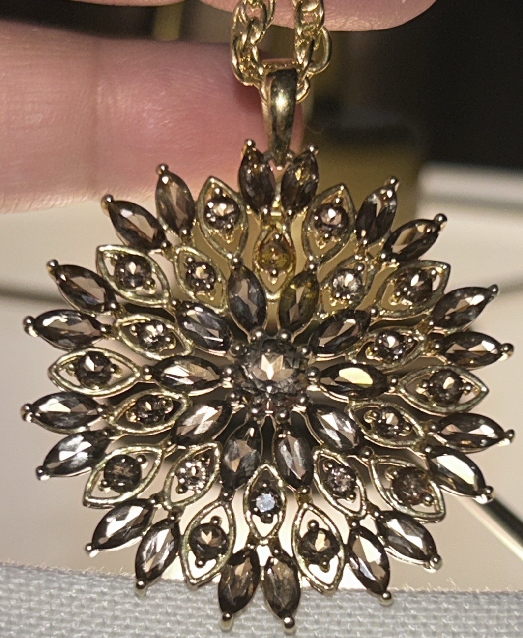 Ross Simons 925 Vermeil Golden Amber Glass Sunburst Pendant Necklace 18” Vintage
