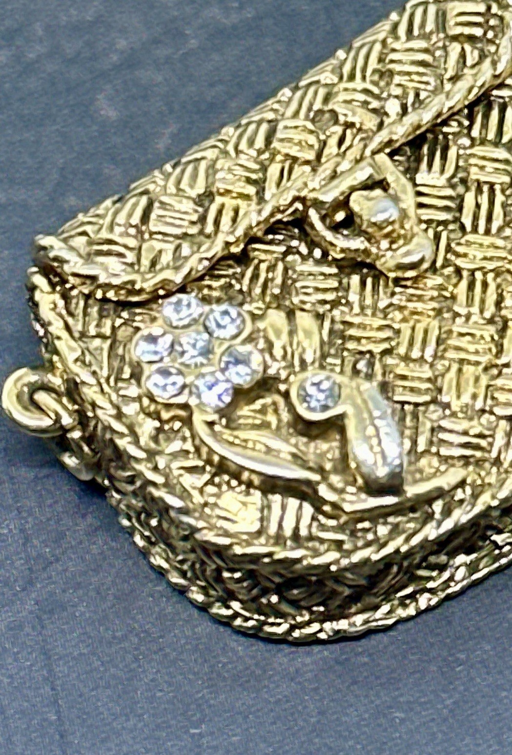 Vintage Gold Toned Flower Rhinestones 1928 Brand Metal Purse Pendant Only