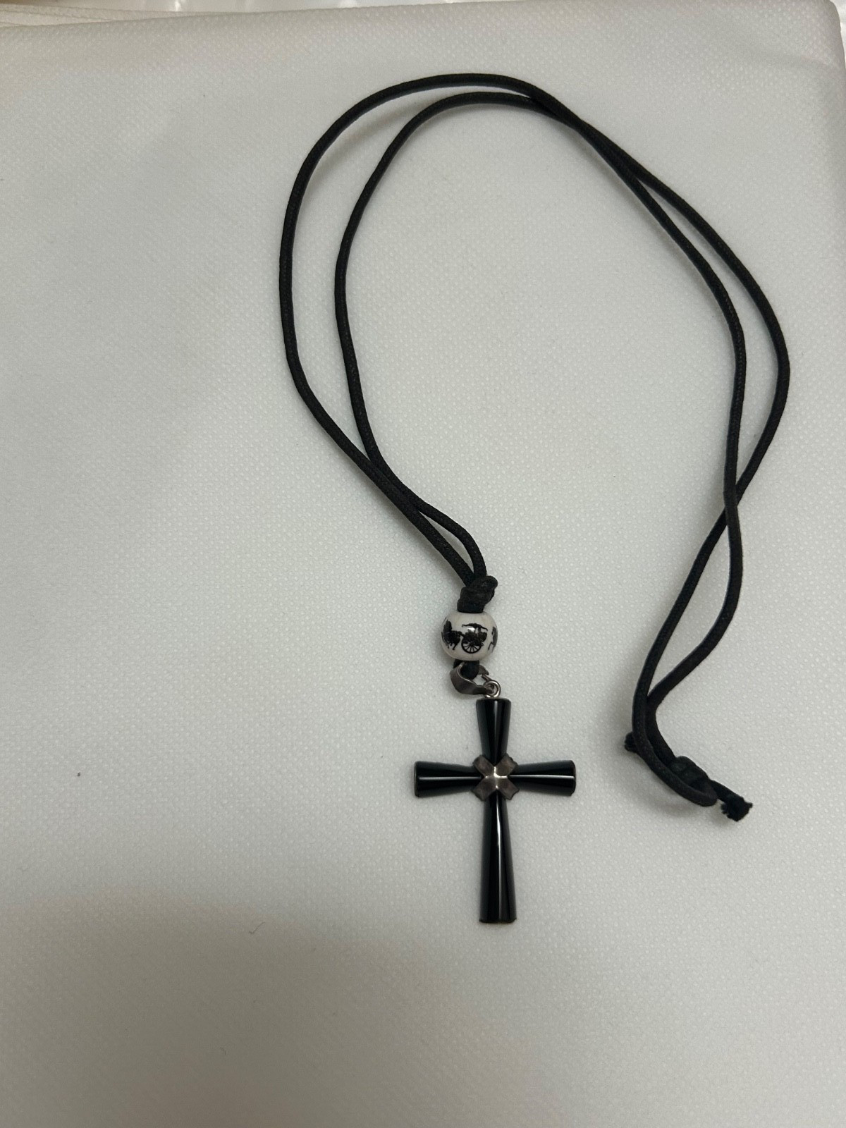 Vintage Sterling Silver Onyx Cross Pendant