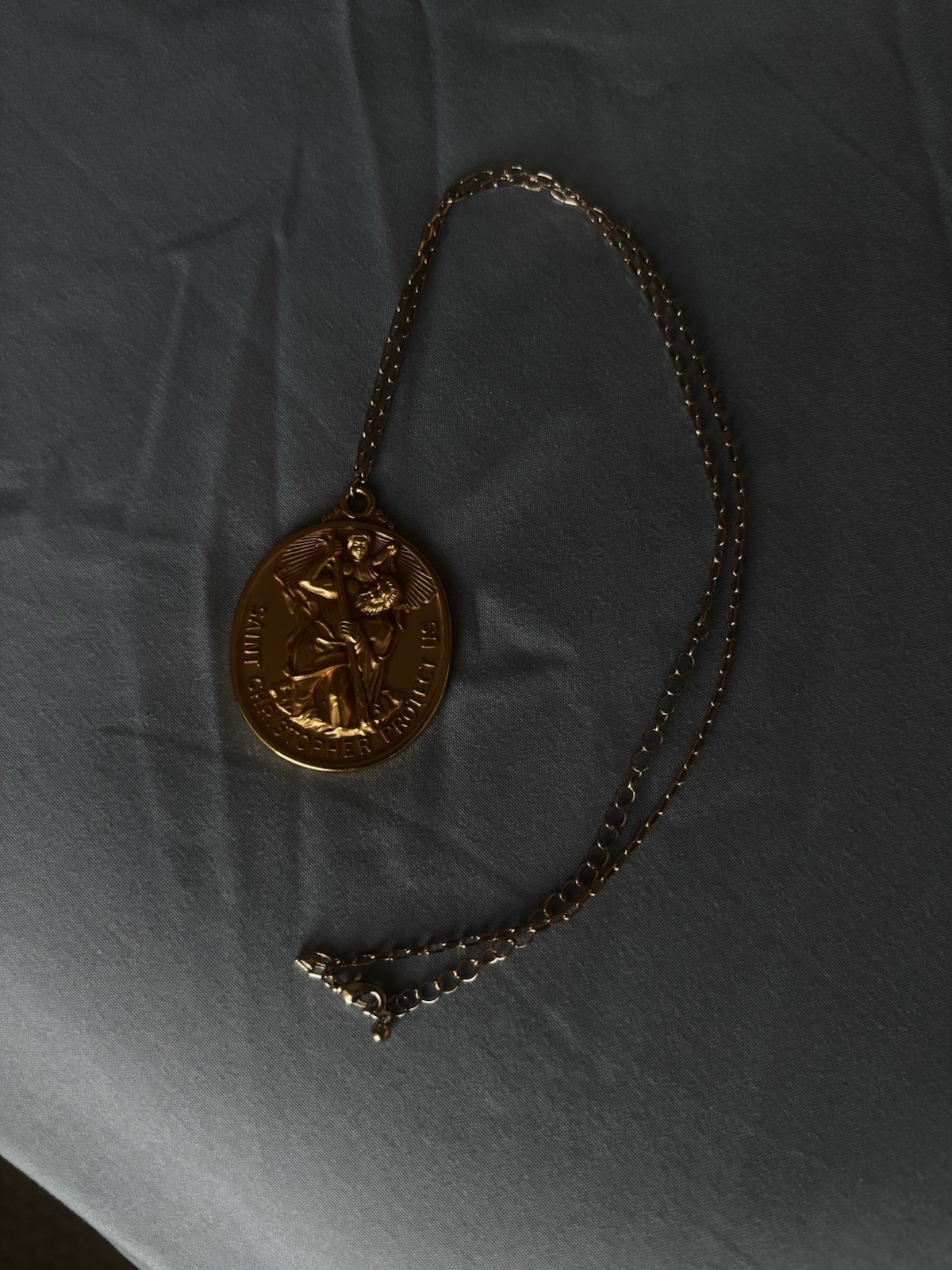 Vintage Thick Gold Plated Saint Christopher Pendant With 20in Chain