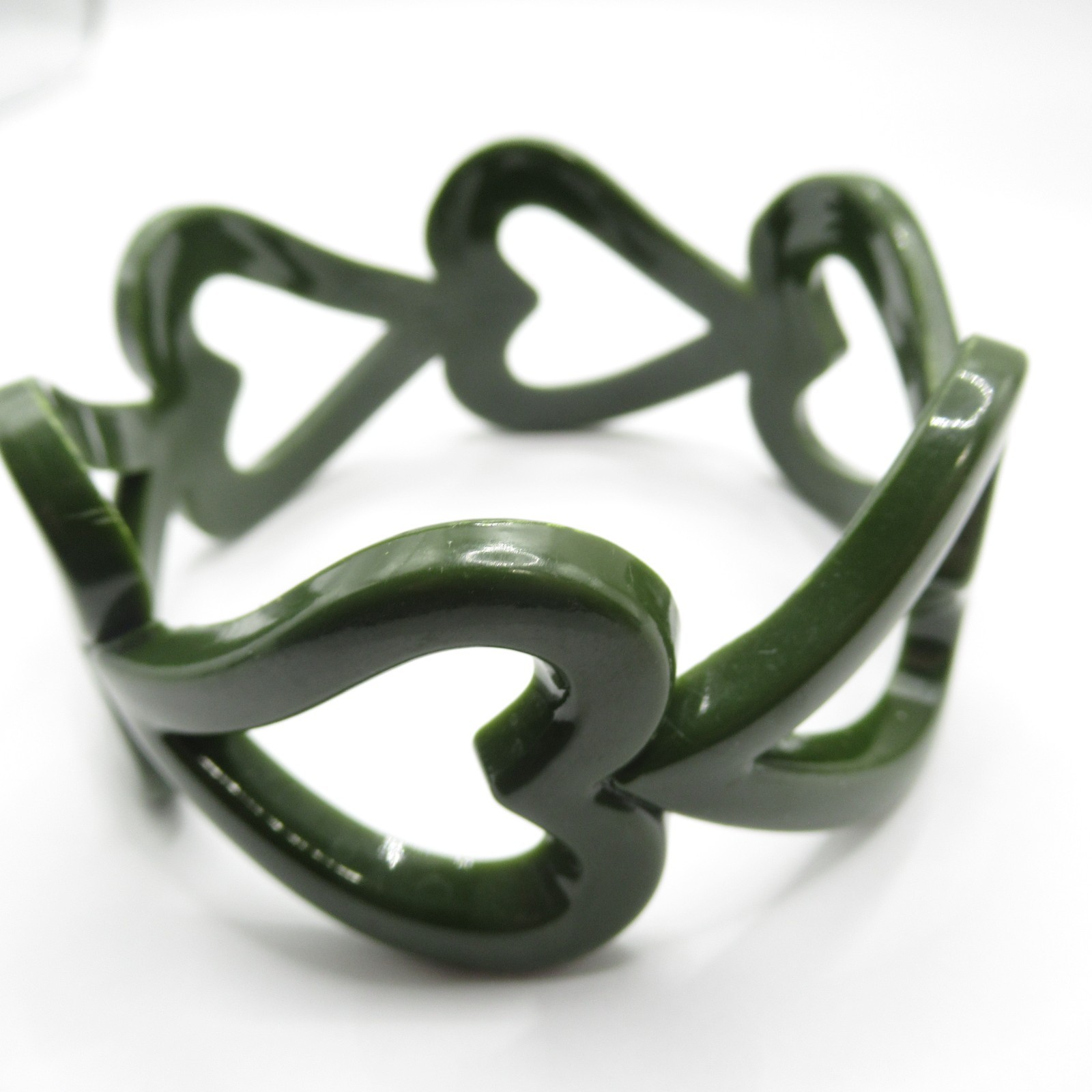 Dark Green Hearts Plastic Bangle Bracelet Vintage