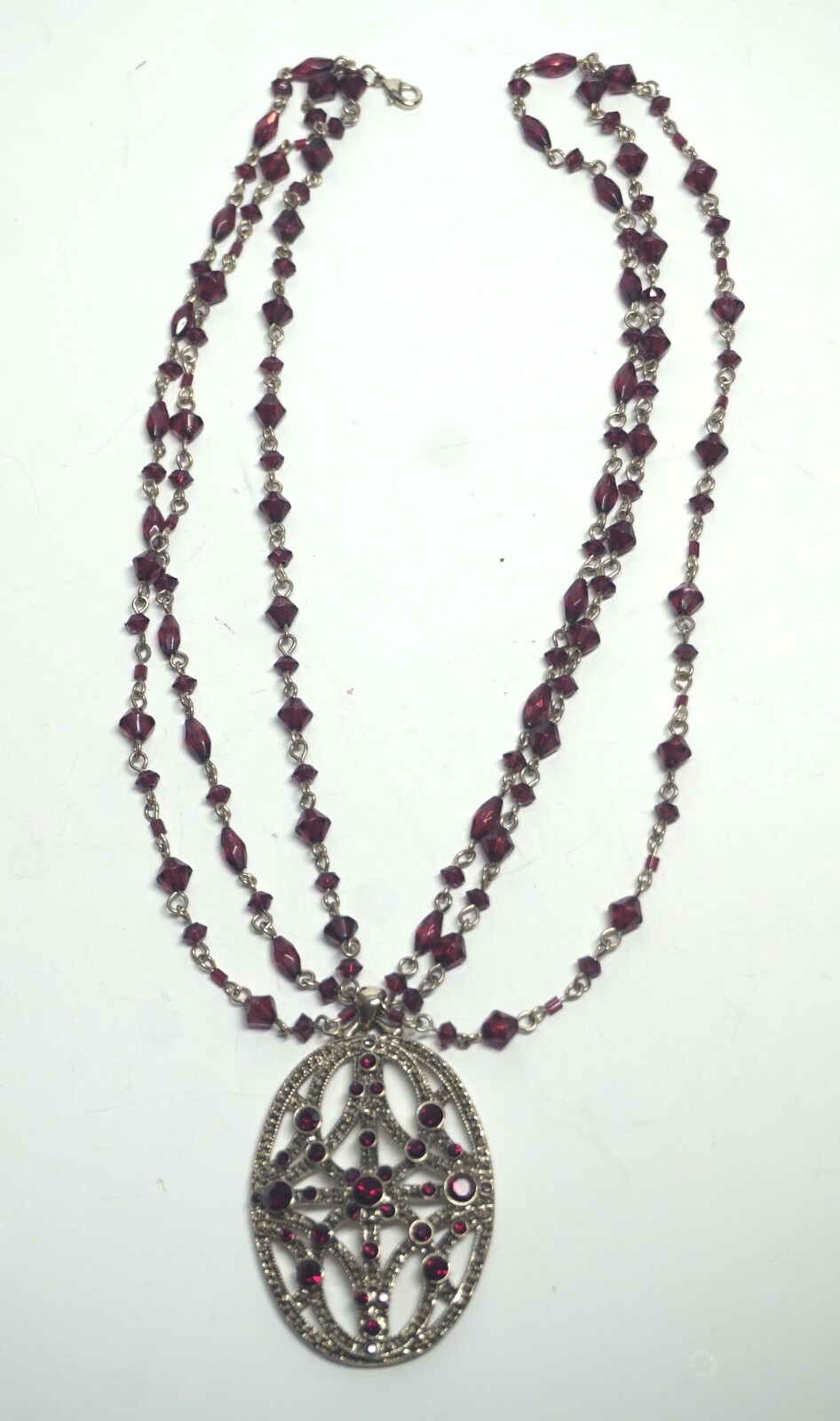 Vibrant & Darker Red Rhinestone & Acrylic Crystal Bead Pendant Necklace