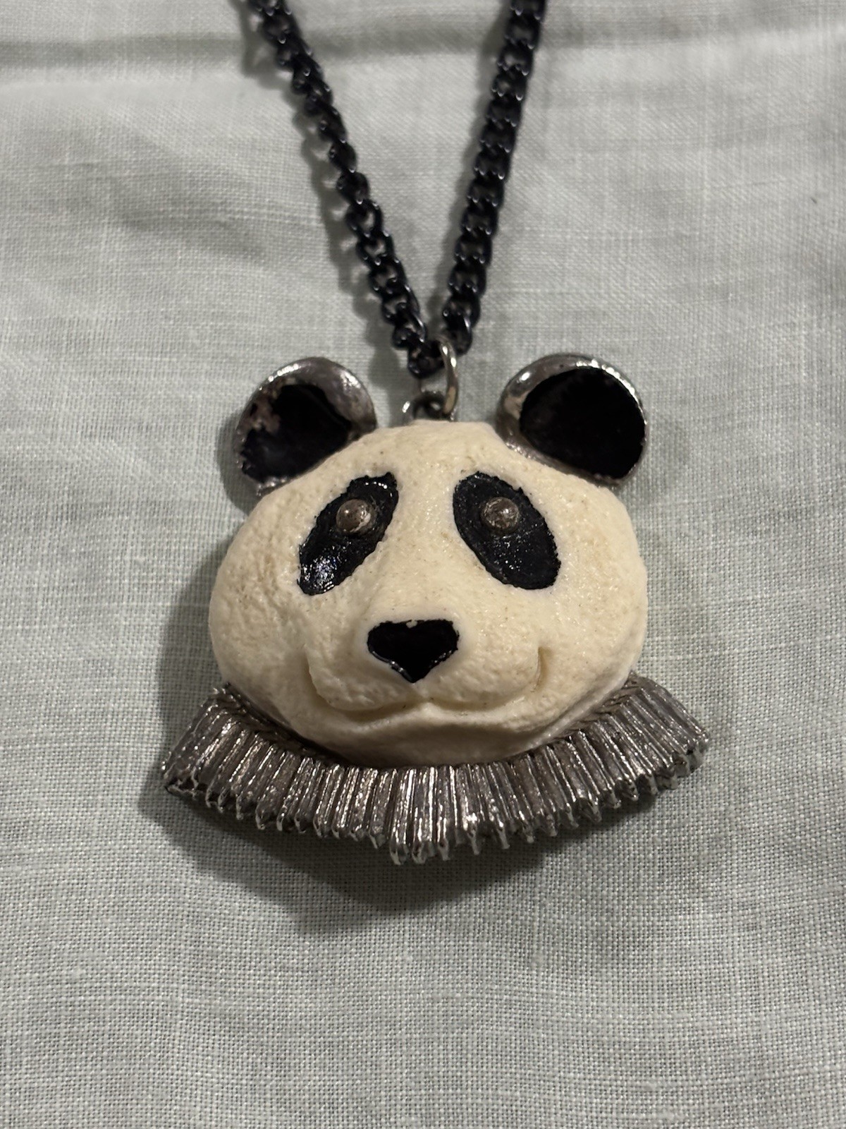 Rare 1970s Luca Razza Panda Necklace Signed Resin Pendant Designer Vintage HTF