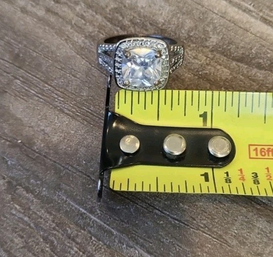 Vintage Cushion Cut Halo Silver Tone Engagement Ring Everyday Ring, Size 8