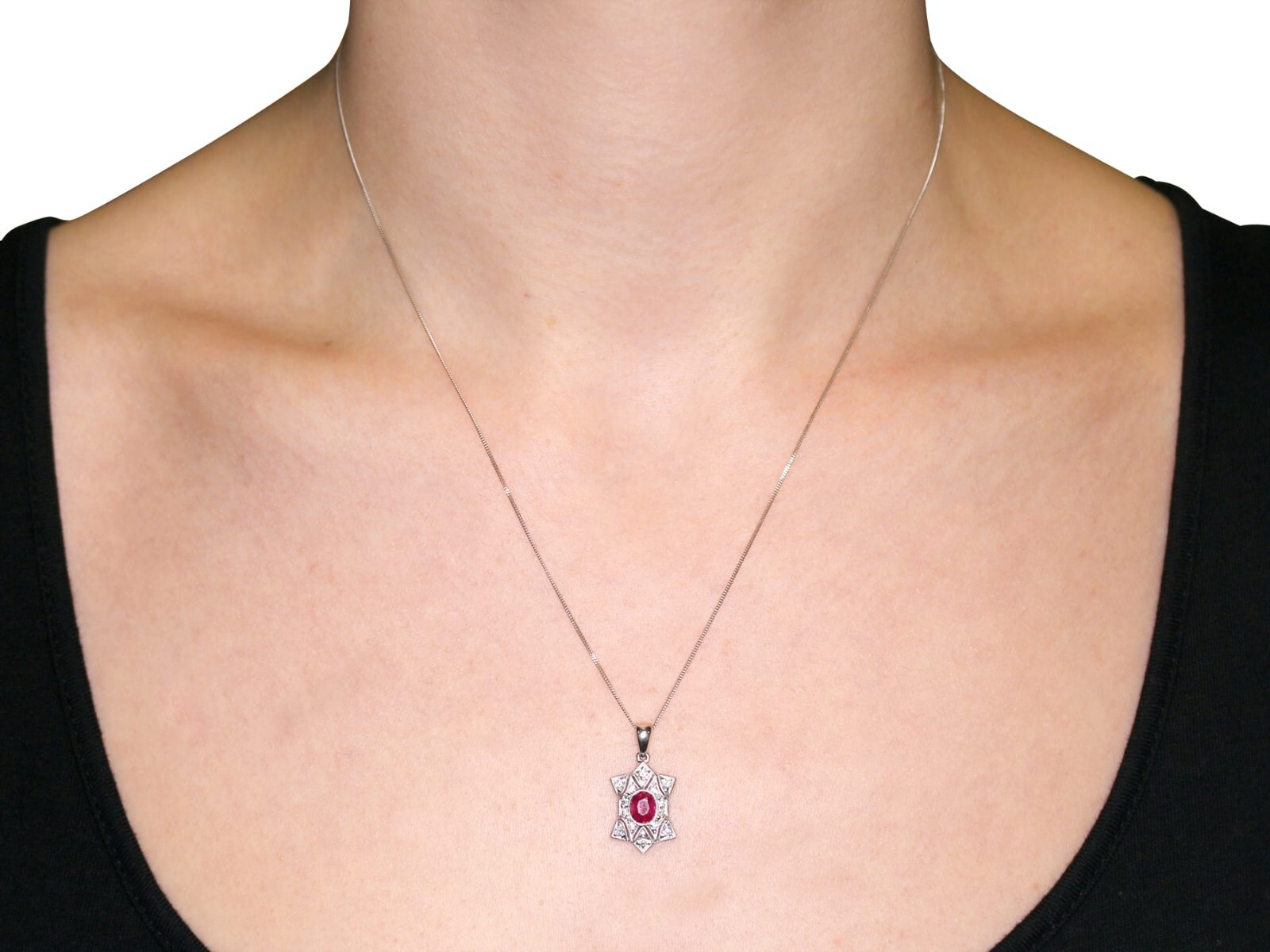 0.78 Ct Ruby & 0.28 Ct Diamond 18k White Gold Pendant Circa 2000