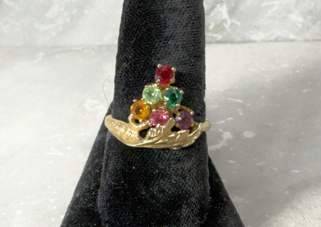 Vintage Gold Tone Multi Color Rhinestone Grapes Marked Sample Ring Size 7