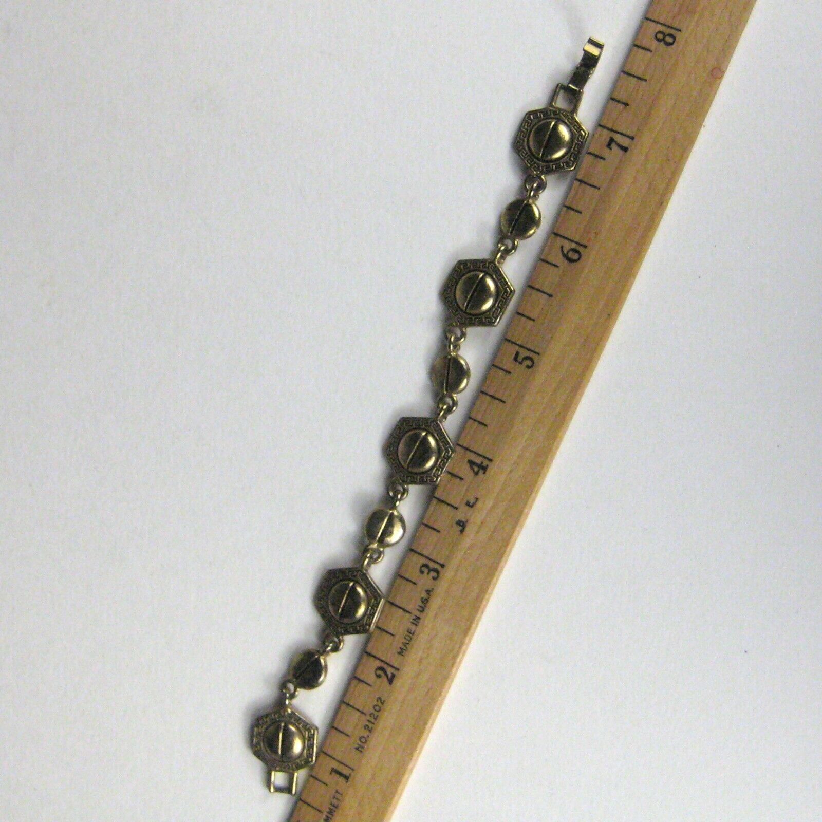 Tofa Bracelet 7.25 In Panel Style Goldtone Greek Key Design Estate Women Men VTG