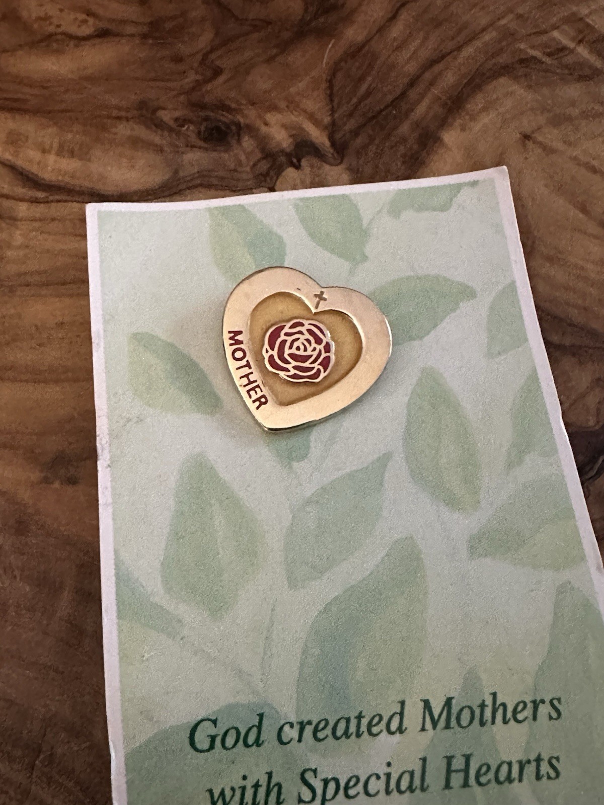 Valley Casting Gold Tone Heart Pin Small Cross Mothers Day Vintage On Card
