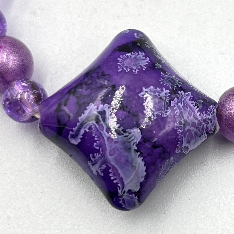 Vintage Retro Purple Multi-Stone Beaded Necklace Mixed Media Art Deco Style