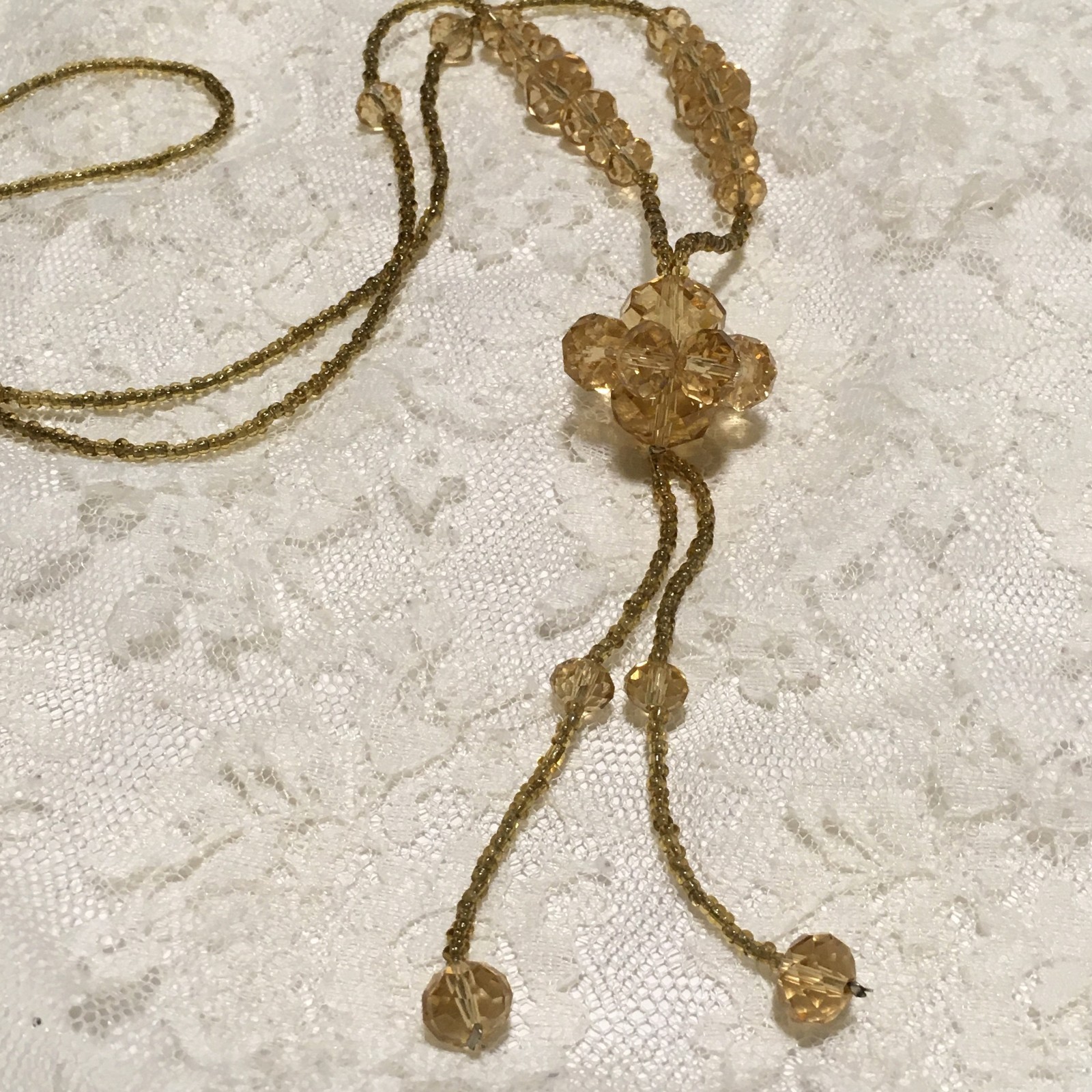 Vintage Glass Bead Necklace Faceted Flapper Art Deco Sautoir Tassel Layered