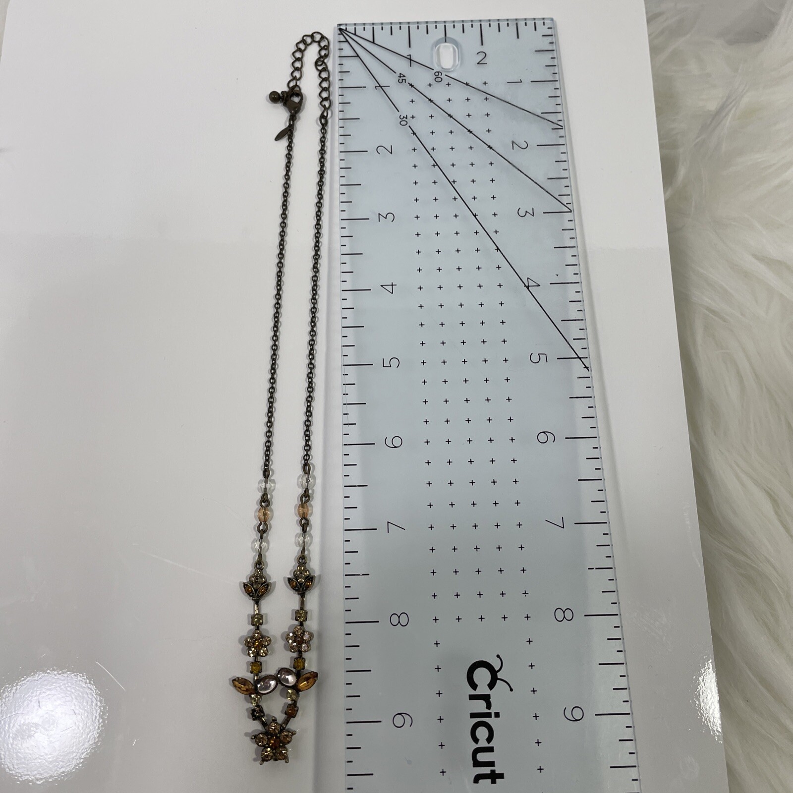 Antiqued Avon brass & topaz rhinestone Flower leaves necklace
