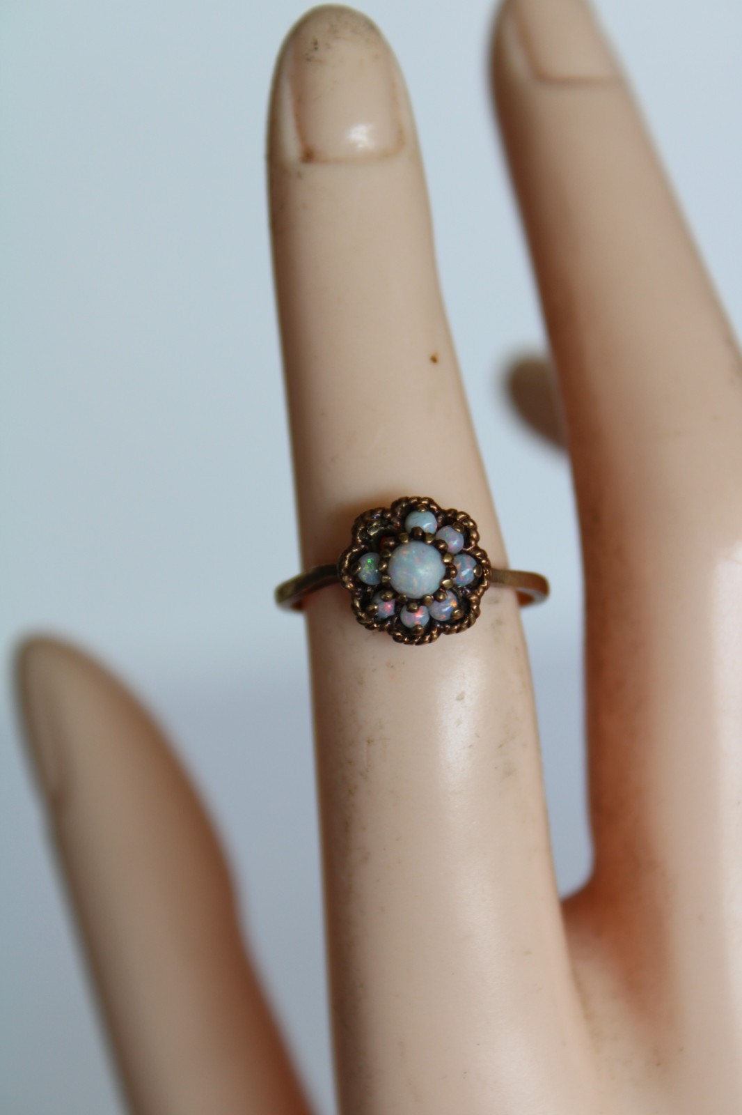 Vtg 10K Yellow Gold & Fire Opal Floral Cluster Ladies Estate Ring, 2.25g -S: 5.5