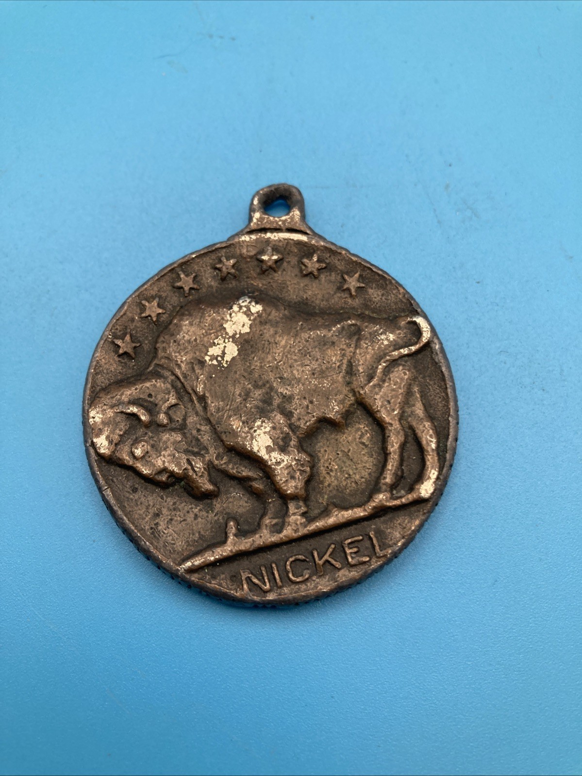 Vintage Indian Head Penny Buffalo Nickel Pendant or Keychain 1877 1.5″