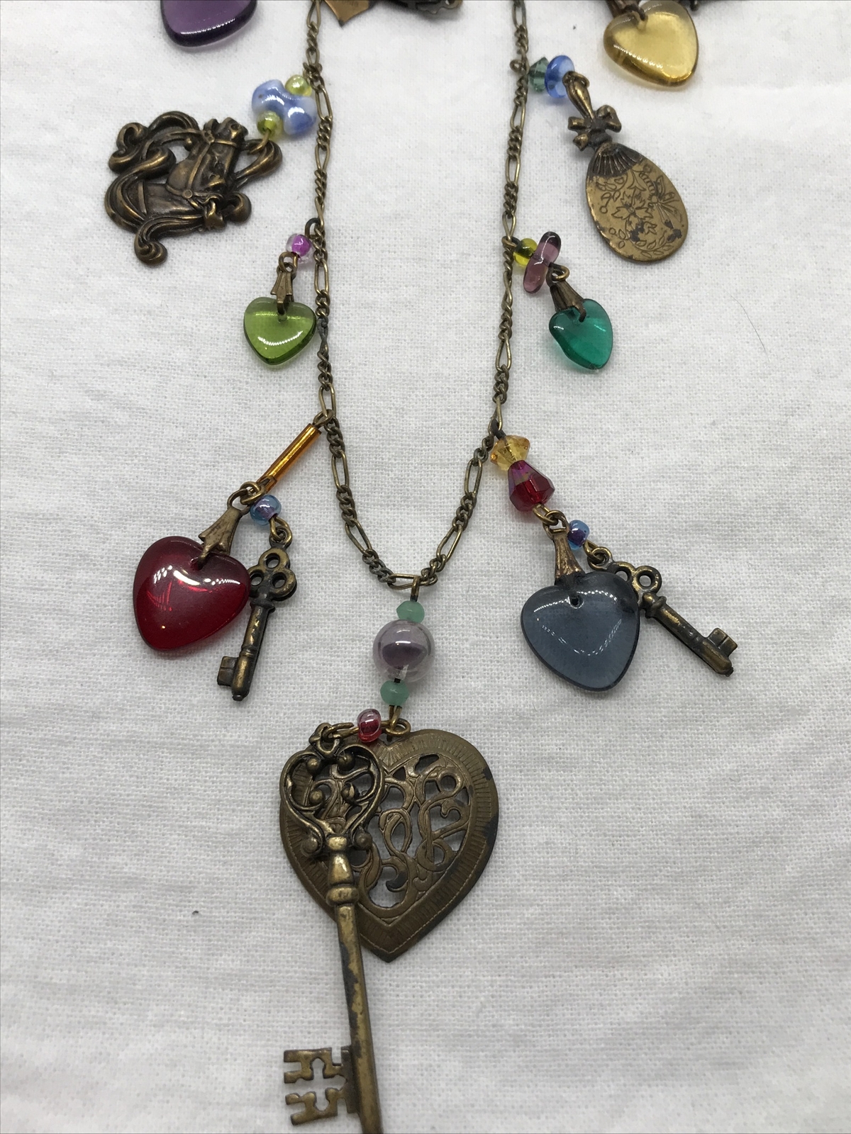 Vintage Glass Works Studio Brass & Glass Charms in Multi Colors Necklace 10