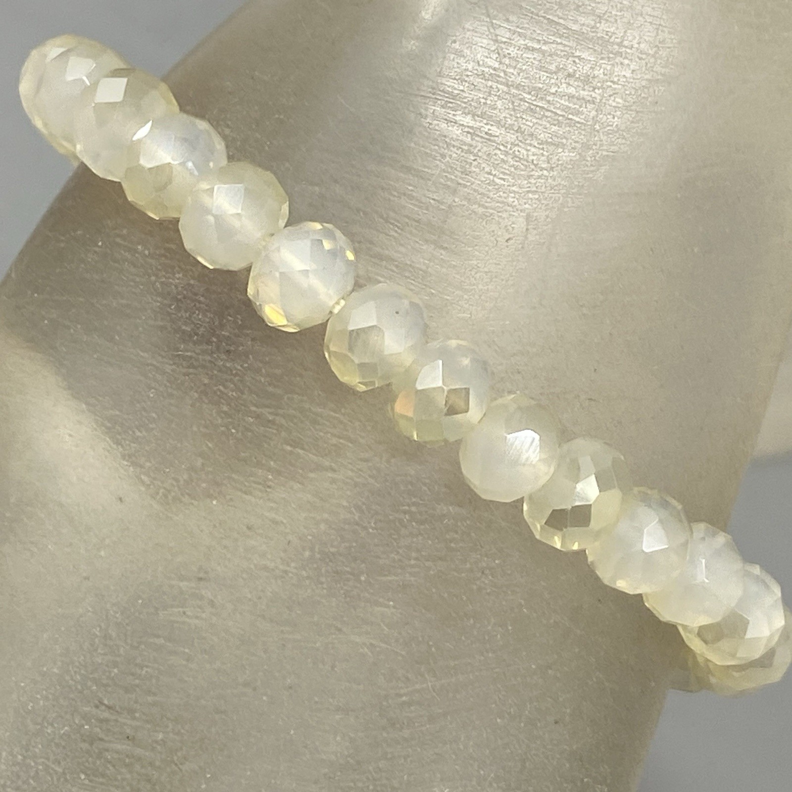 Druzy Stone Bracelet Cream Iridescent Fire Polish Faceted Pink Stone Stretch 6.5