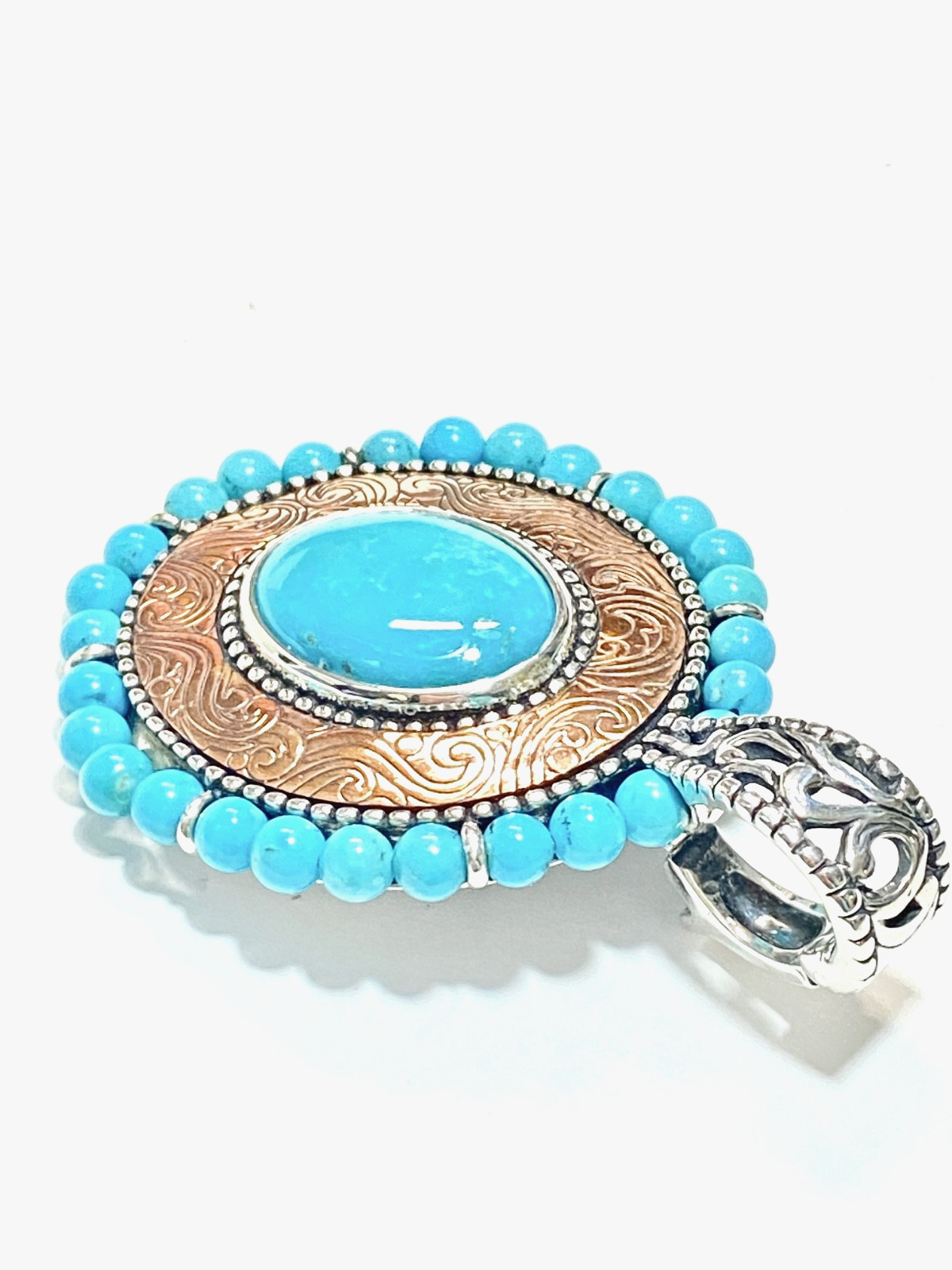 Vintage Sterling, Copper & Turquoise Carolyn Pollack “American West” Pendant