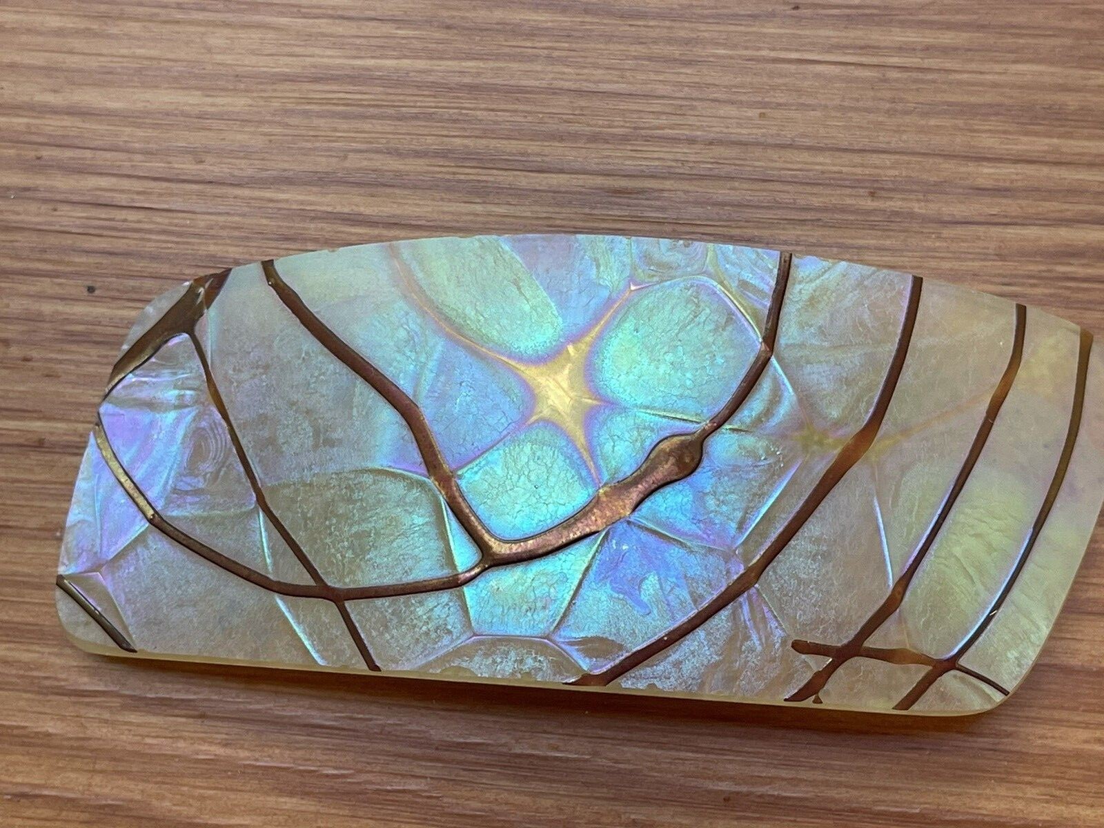 Rare Bohemian artisian glass sculptural loetz style iridescent glass Brooch