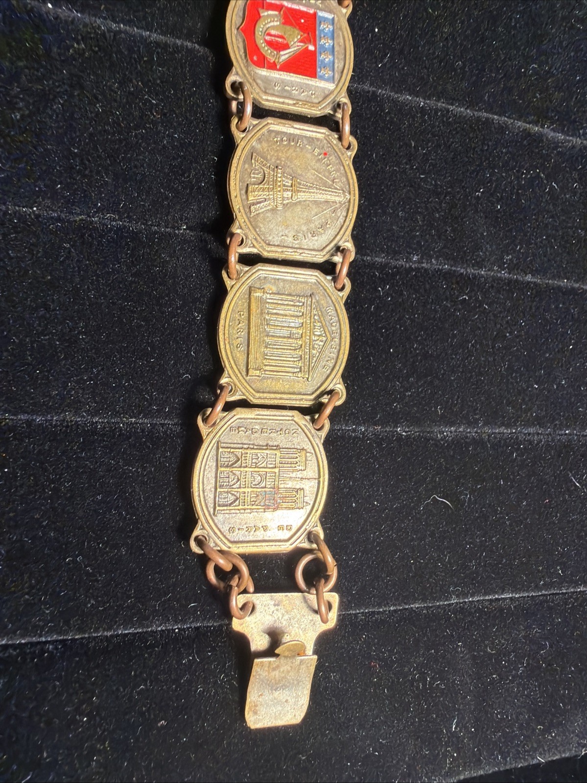 Vintage France Silver Tone Panel Souvenir Bracelet Famous Buildings & Monuments