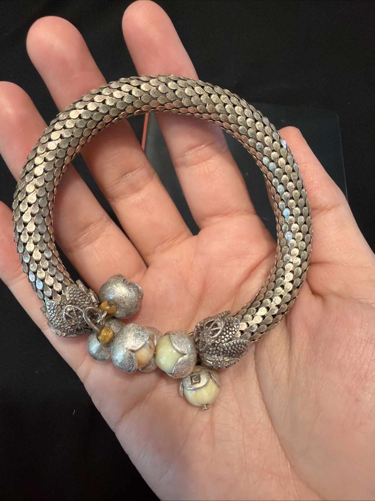 Vintage Pierre Cardin Ornate Bracelet Sterling With Stones Adjustable