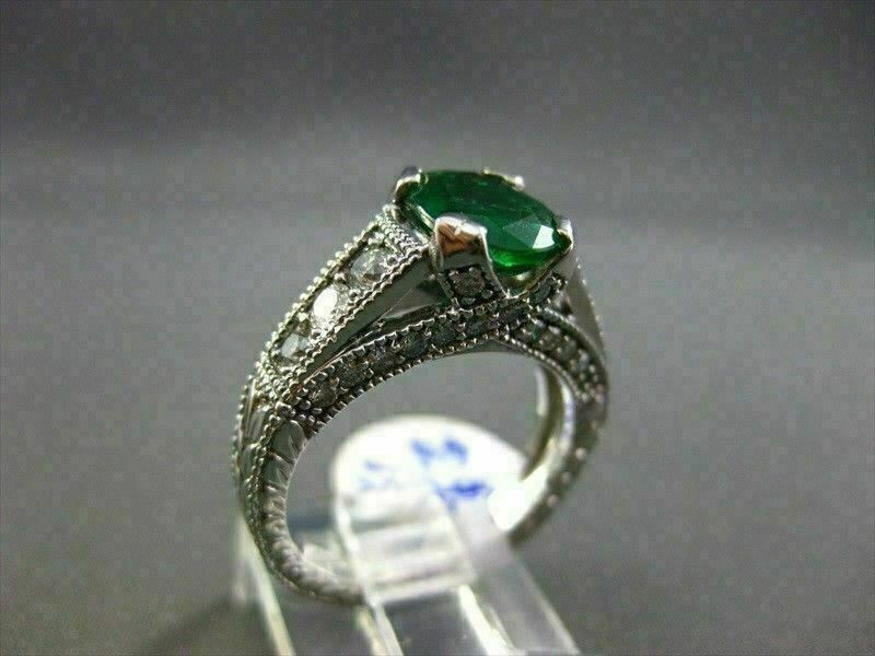 ESTATE 2.18CT DIAMOND & AAA COLOMBIAN EMERALD 14KT WHITE GOLD 3D ENGAGEMENT RING