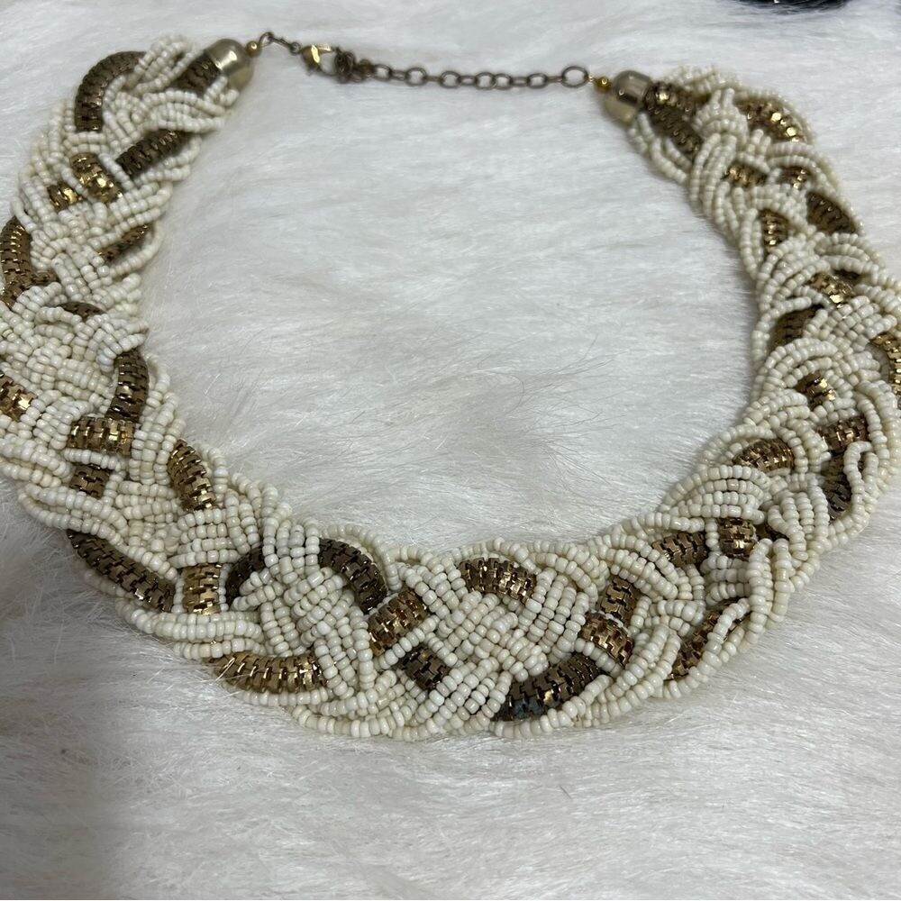Vintage Ivory and gold beaded rope statement necklace/choker