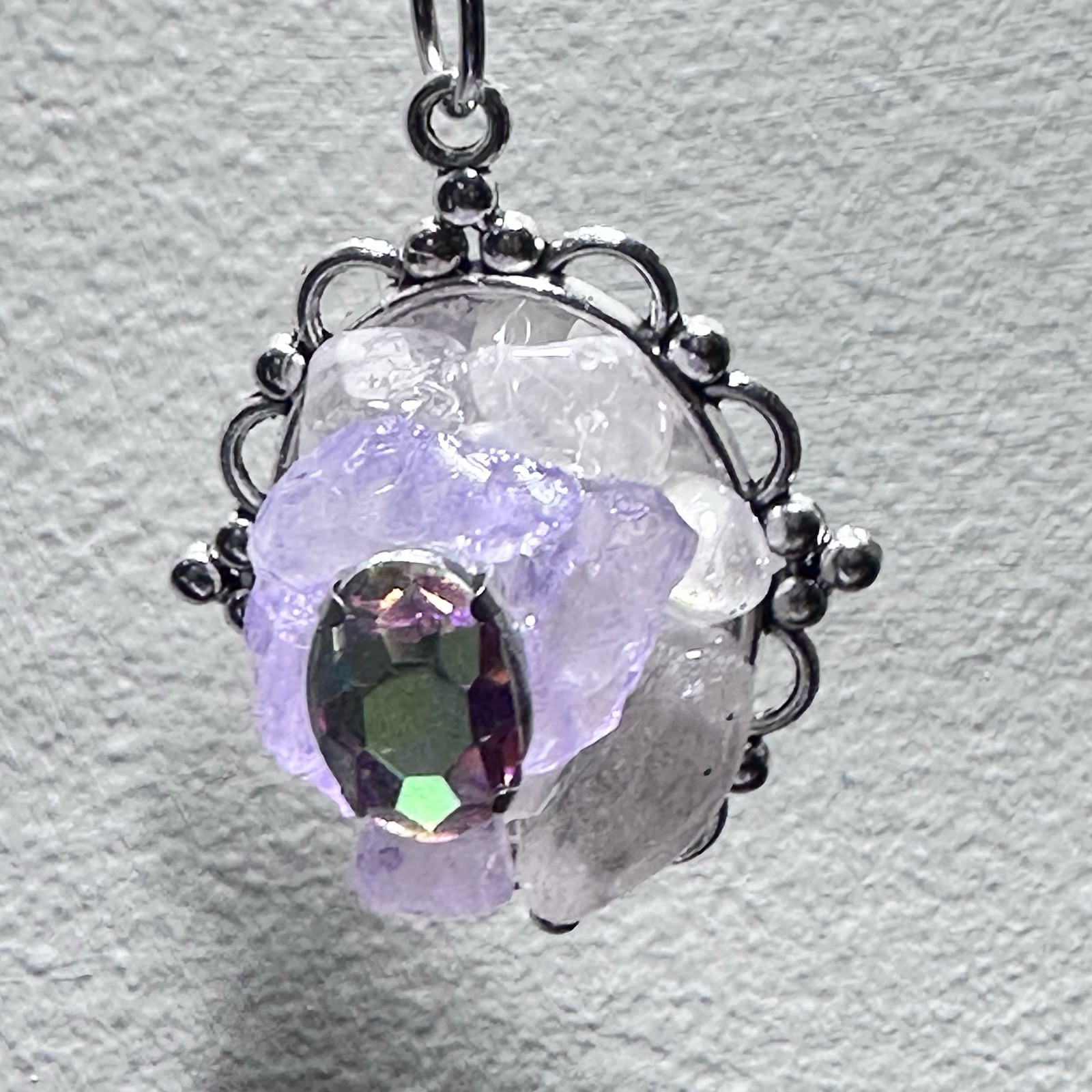 ARTISAN QUARTZ PENDANT GLASS BEADED COLLAGE NECKLACE HANDMADE STATEMENT OOAK