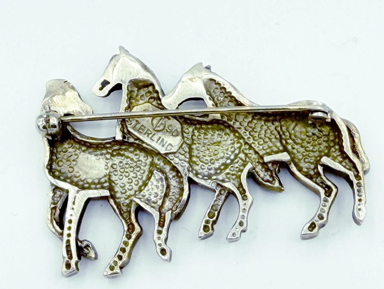 Vintage Sterling Silver Running Horses Pin by Artist Carol Felley