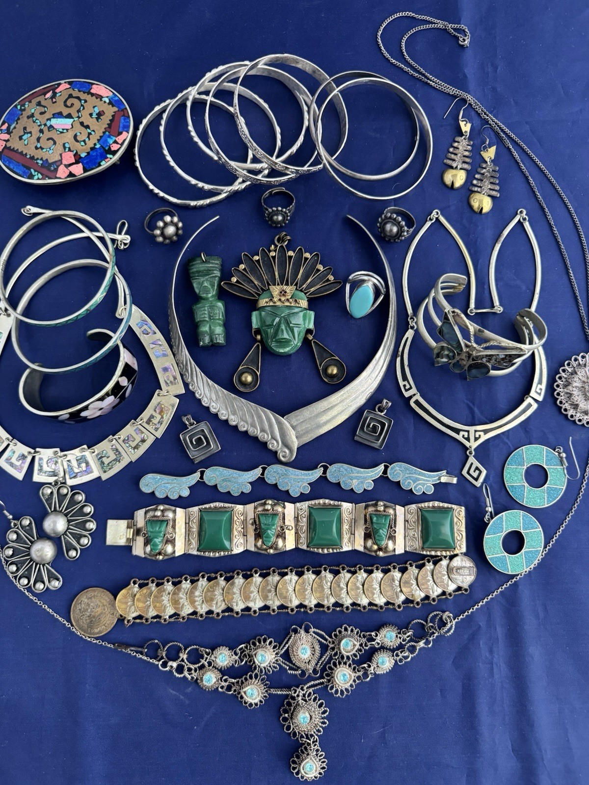 Vintage Jewelry Lot Mexico Alpaca Boho Ethnic Tribal Runway 30 Pc Bracelet Nlace