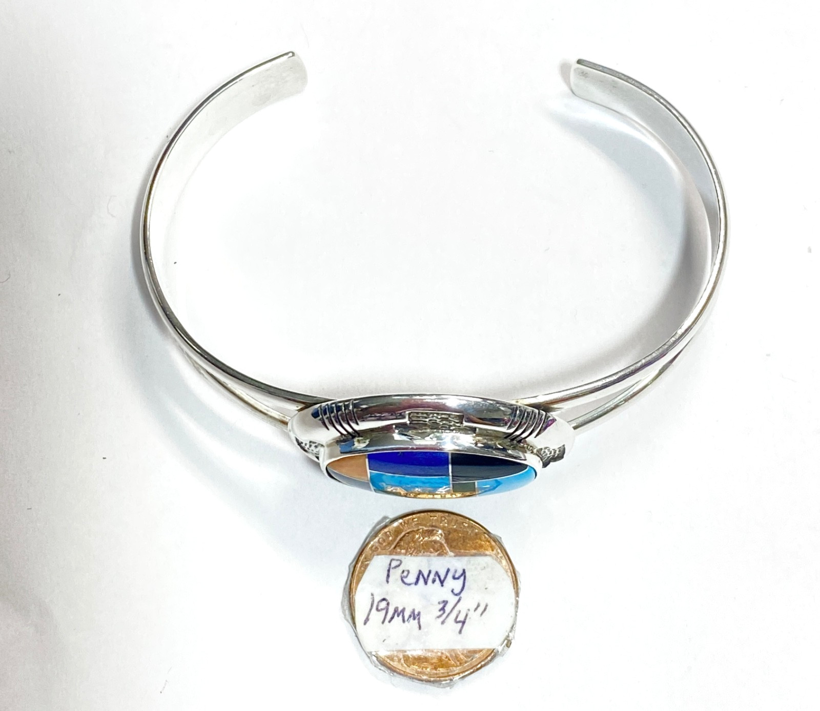 Vintage Sterling Multi-gem Inlay Carolyn Pollack Cuff Bracelet 2 1/2″ 2.5″