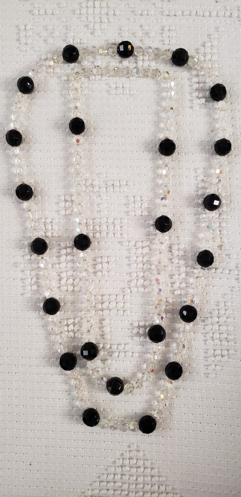 VINTAGE 1950s-1980s COSTUME JEWELRY 2 BLACK AND CLEAR FACETED CRYSTAL NECKLACES