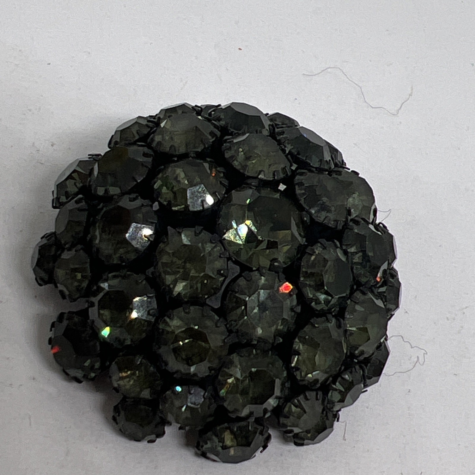 Vintage Signed Warner Black AB Rhinestone Dome Cluster Round 1.9” Brooch Pin