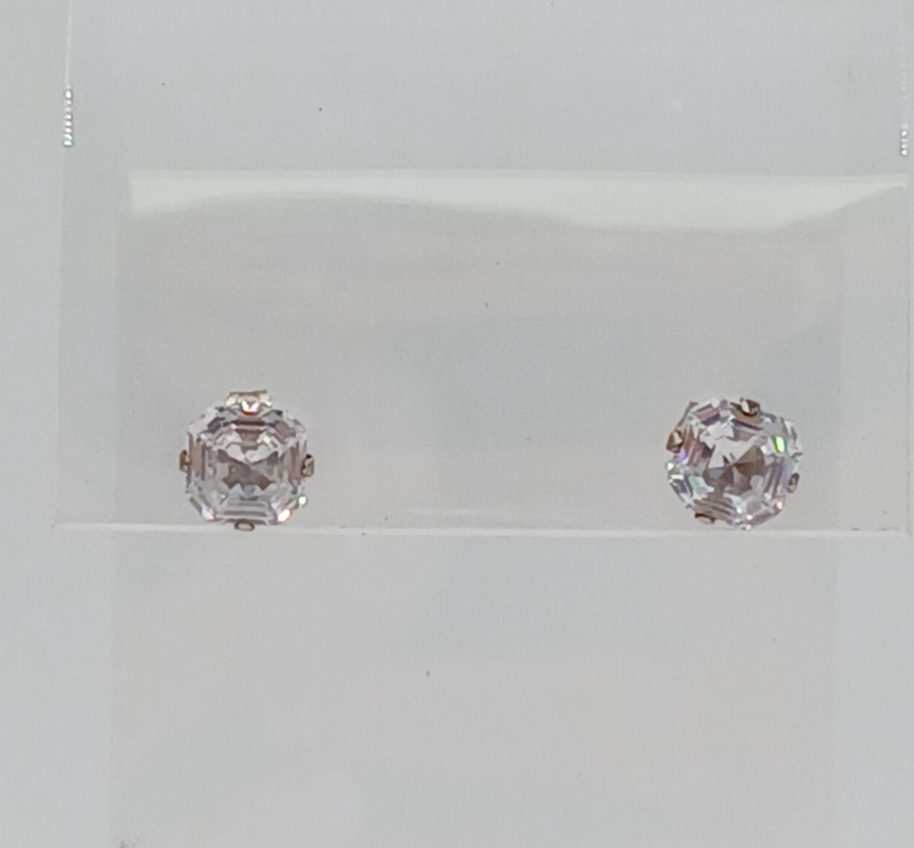 925 C Signed 5mm CZ Sterling Silver Square Faceted Cushion Cut Stud Estate Glam