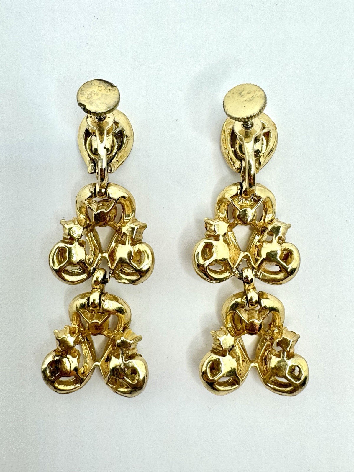 RARE Vintage 50’s CORO Amber Gold Rhinestone Drop Dangle Screw Back Earrings MCM