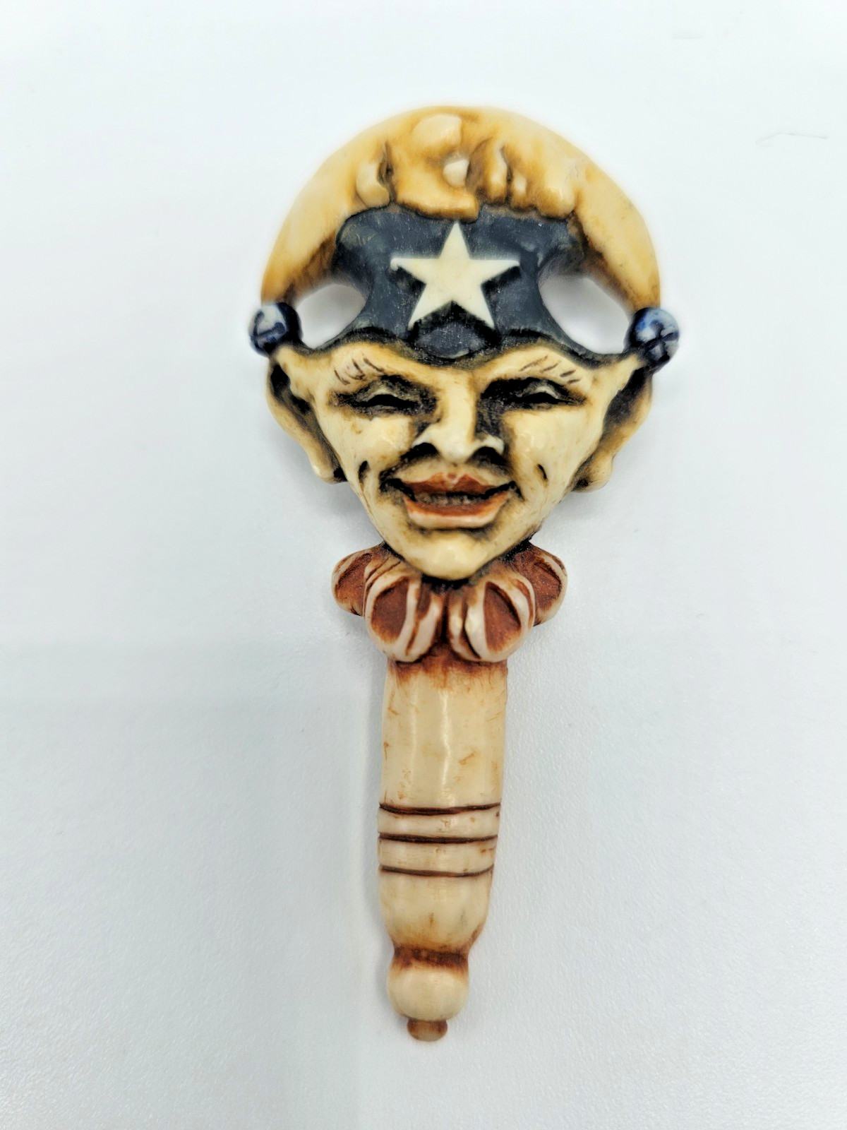 Oddity Jester Brooch Vtg Harlequin Carnivalesque Whimsical Celestial Pin SM140