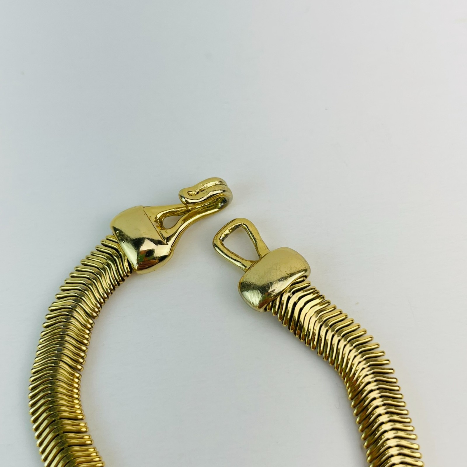 Vintage Orena Paris Choker Necklace Gold Tone Green Enamel Modernist Collar