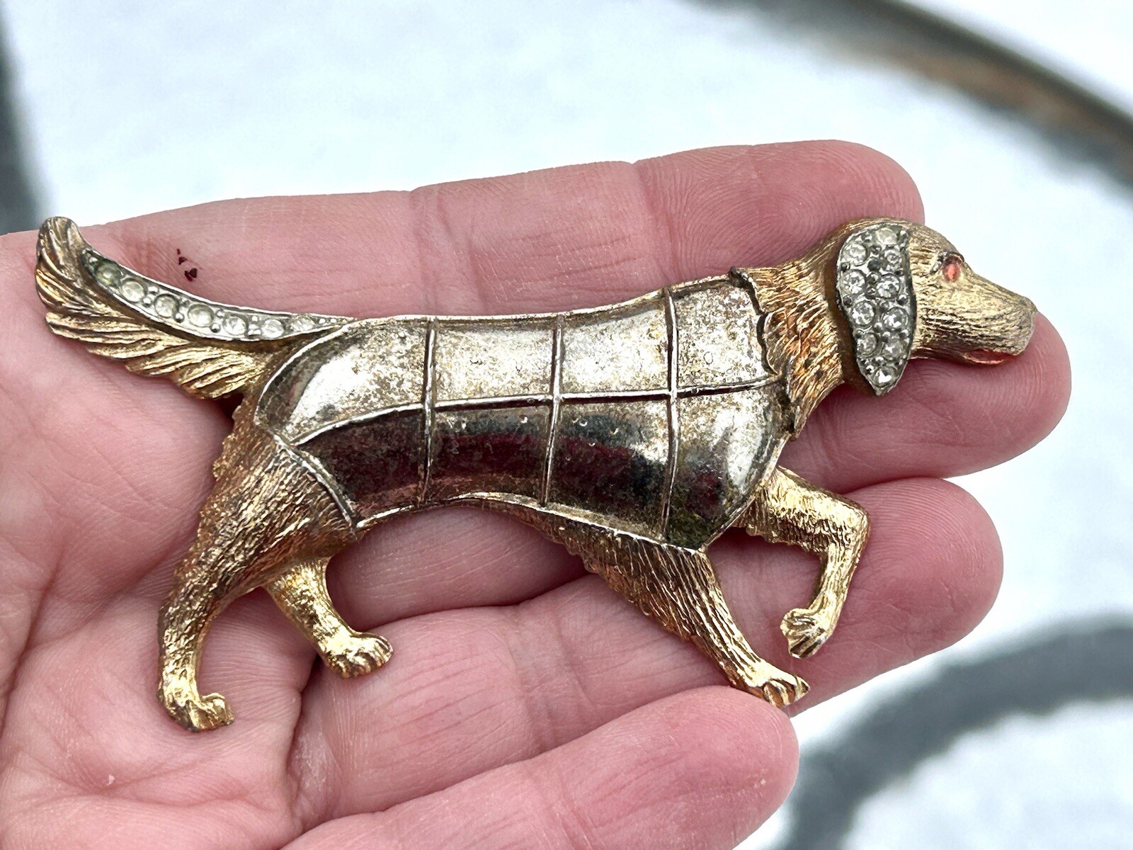 Vtg Rustic Artisan Pointer Dog Hunting Dog Rare Brooch Pin 21.4g