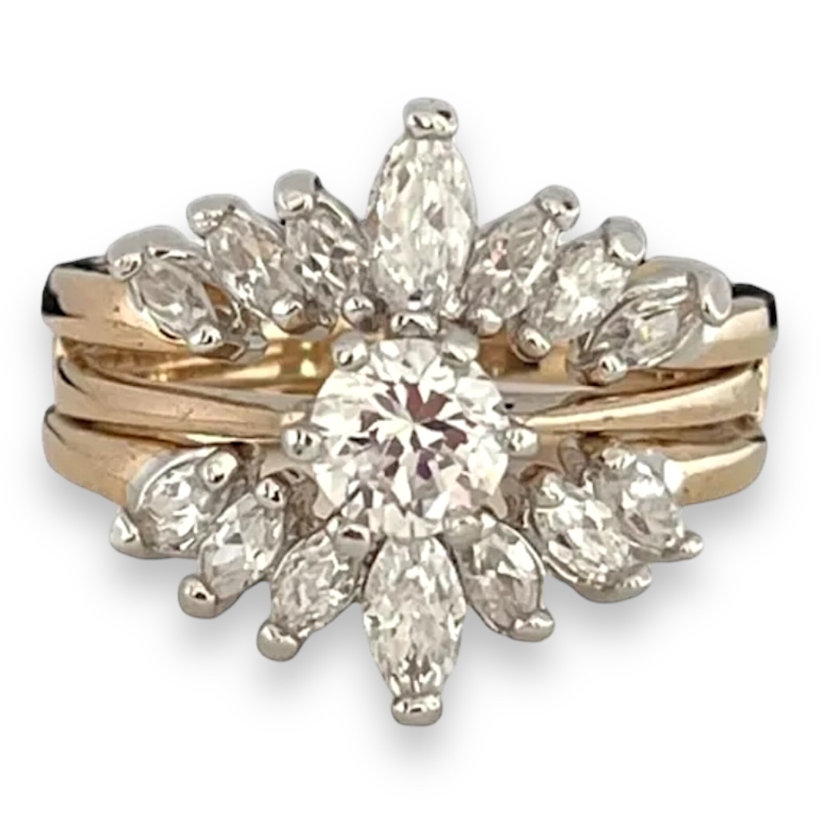 Vintage 1980s Wedding Ring Set Size 8 Cubic Zirconia 14K Gold Plate – 14F