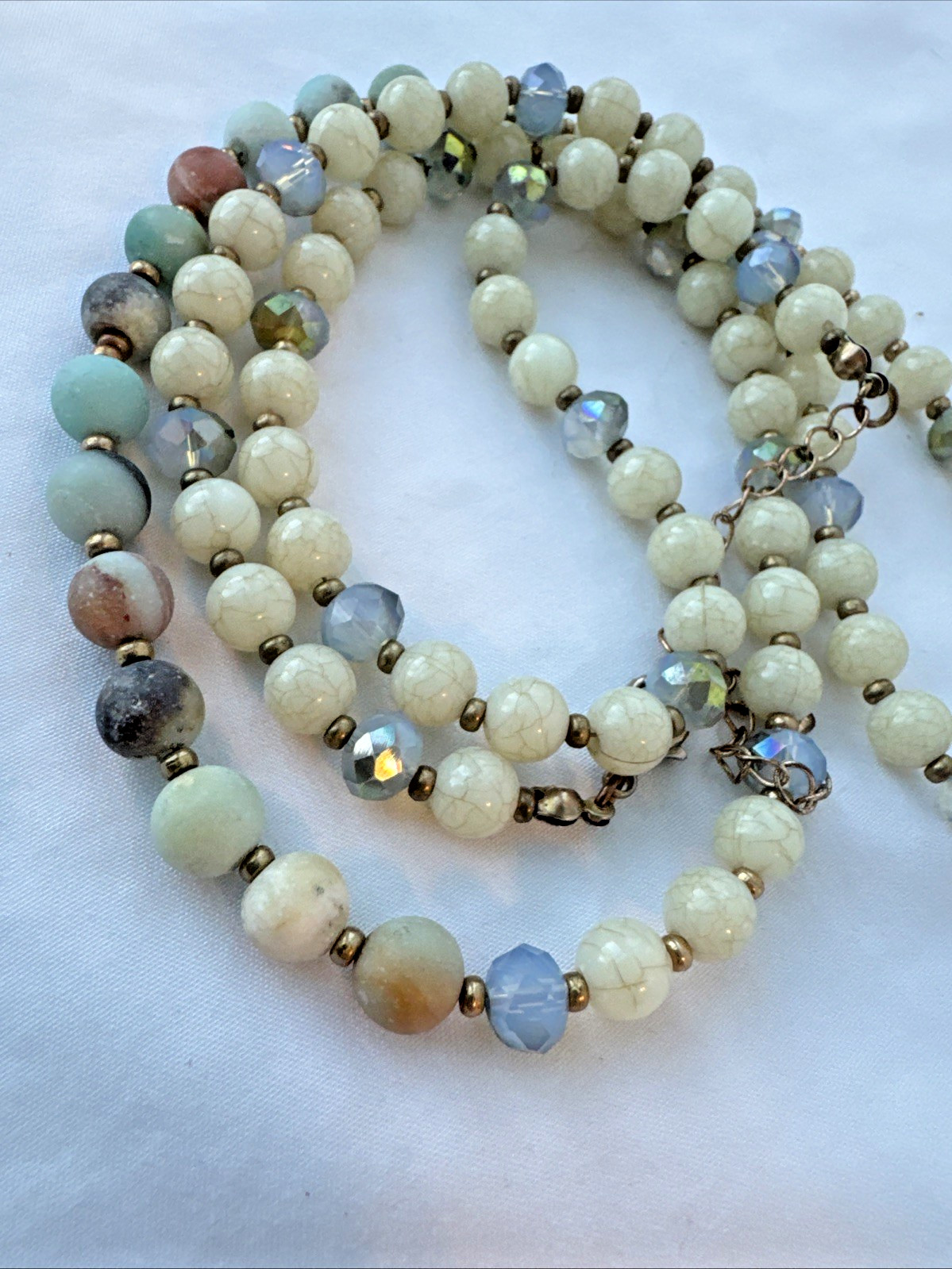 VTG Faceted Mixed Glass & Crystals Aventurine Jasper Quartz Stone long Necklace
