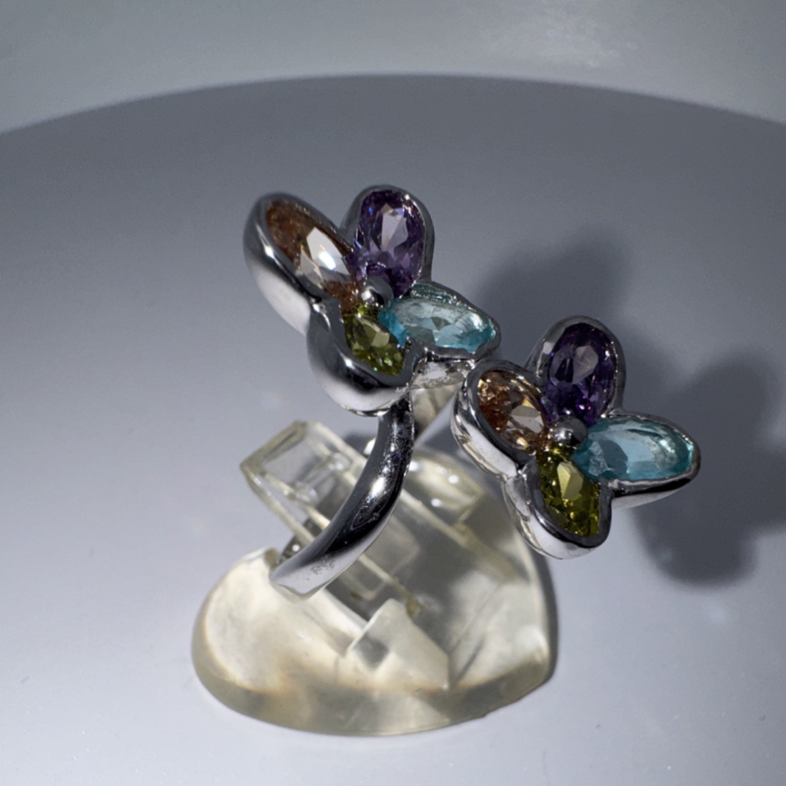 Sterling Silver ring multicolor gemstone flower design bezel setting size 8