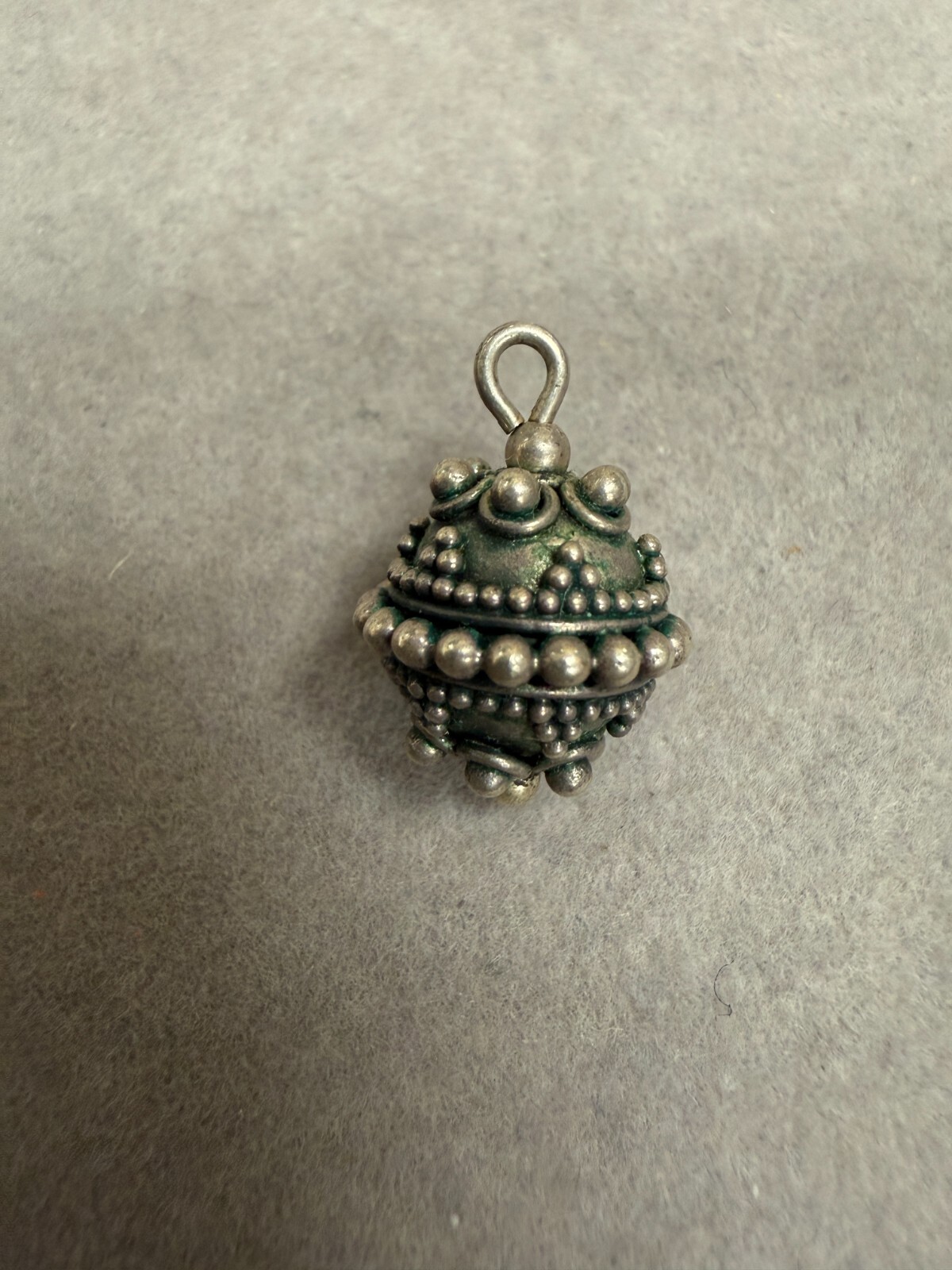 Vintage Antiqued Ethnic Bali Style Ball Silver-Plated Dangle Drop Charm Pendant