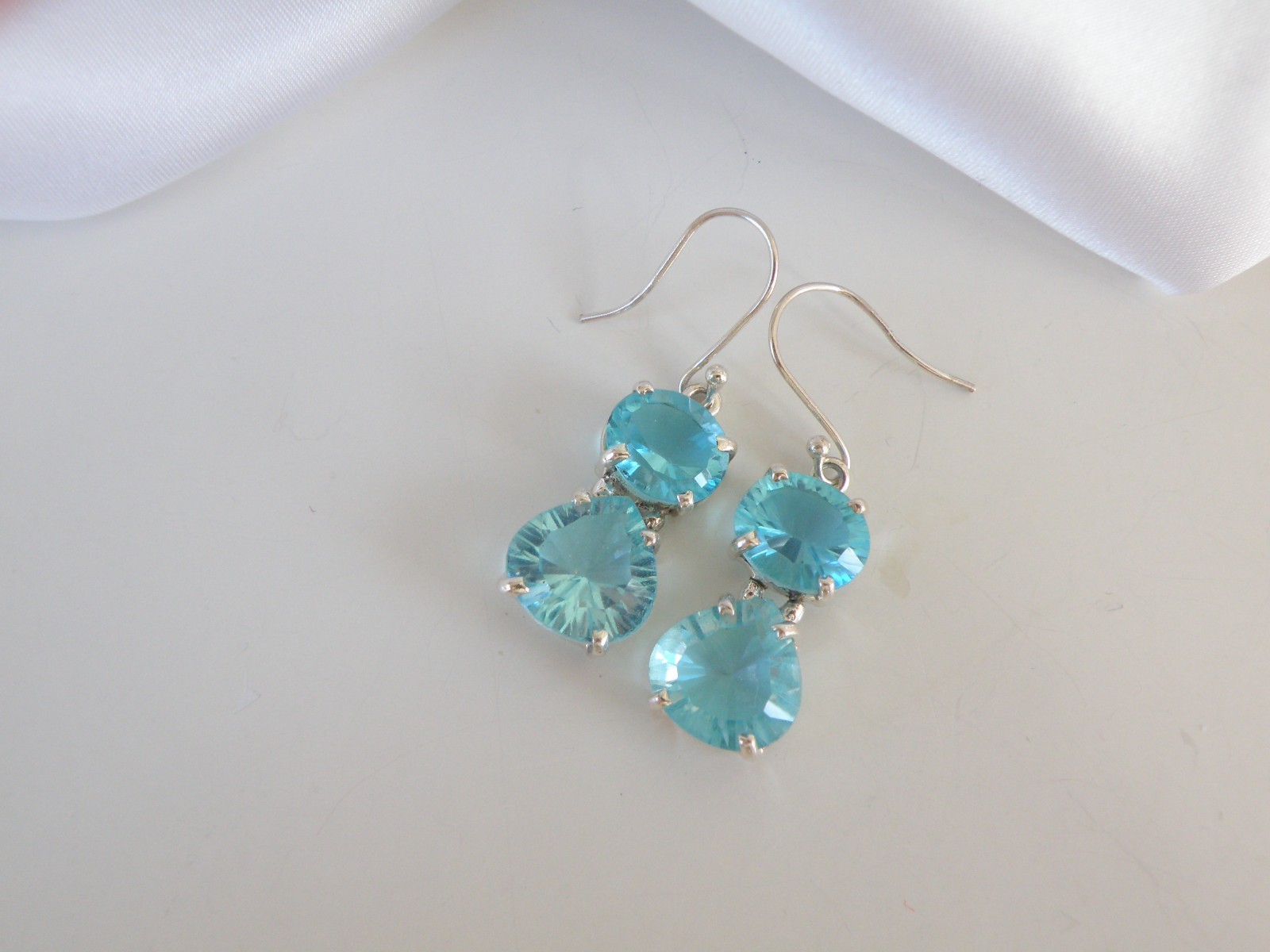 Vintage Sterling Silver 925 Heated Paraiba Blue Apatite Drop Dangle Earrings