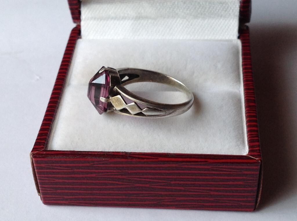 Vintage USSR 875 Silver Ring with Stone, Unique Russian Design – Women Jewelry