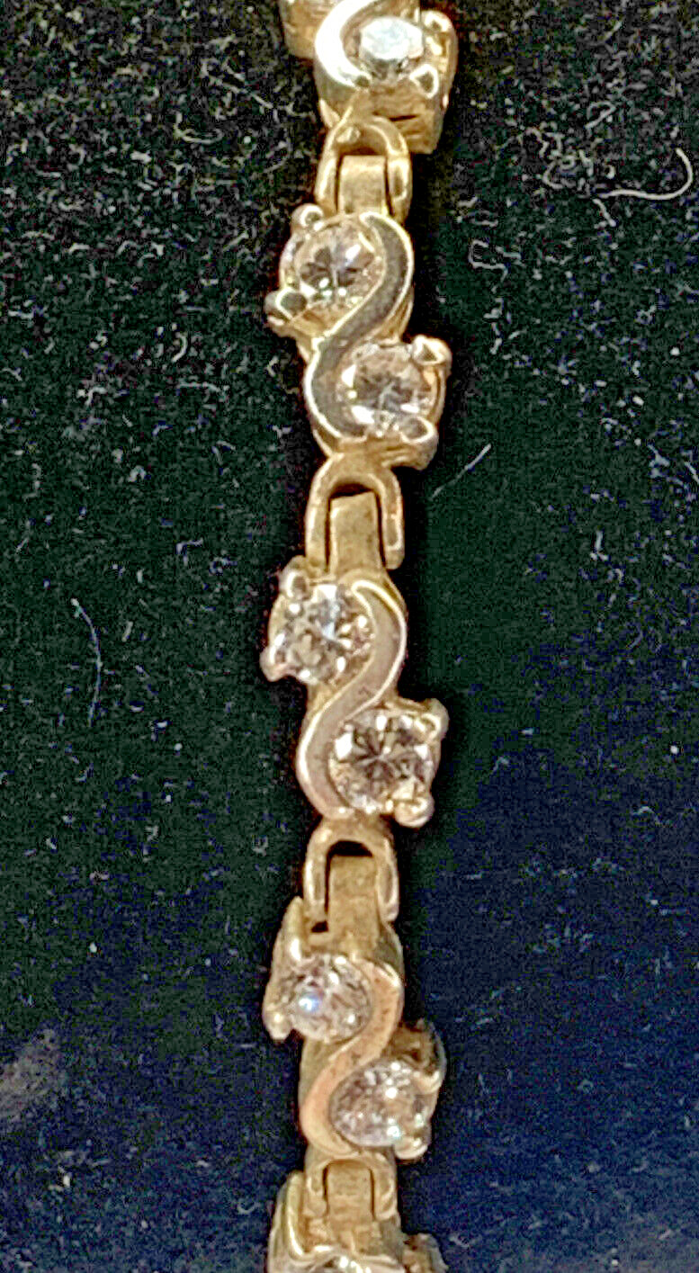 Gorgeous Vintage Sterling 925 Gold Wash Vermeil 35 White CZ Bracelet 7.25in 5mm