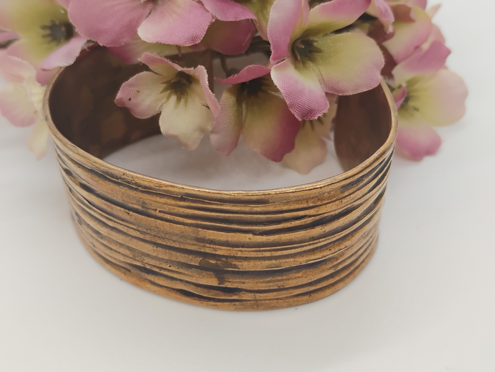 Artistic Mid-Century Modernist Copper Wave Cuff Bracelet