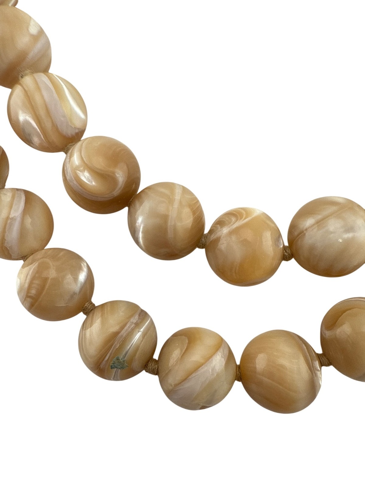Vintage Beige Swirl Bead Necklace Double Strand Retro Costume Jewelry