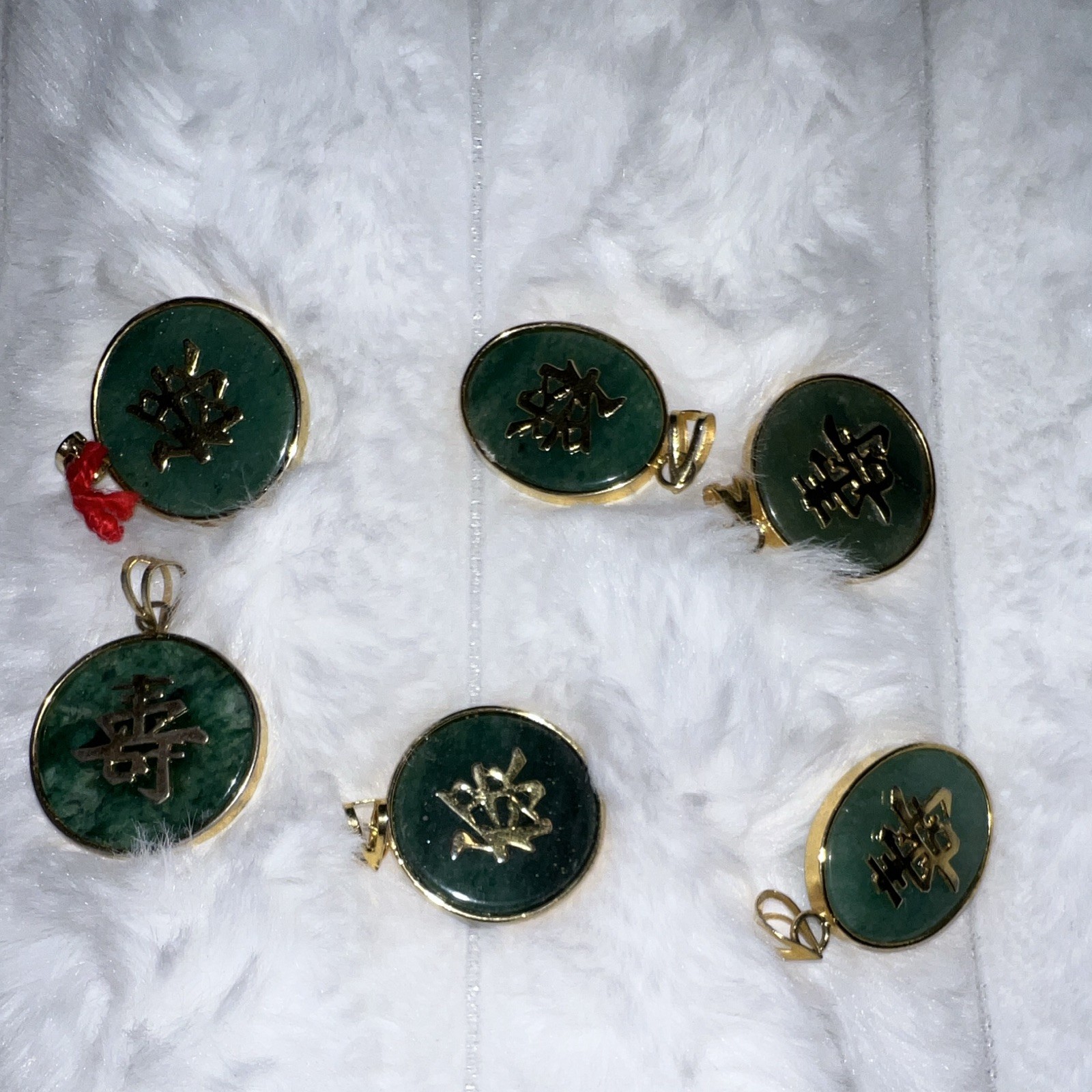 Mixed Lot 6 Jade Pendant Charms Green Gold Tone Dragon Stone/Metal, not jade