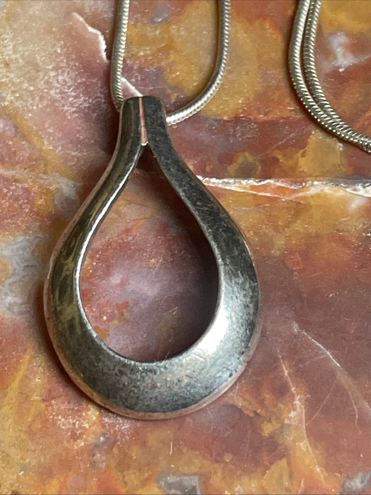 Vintage Sterling Silver Modernist Pendant Necklace 20”